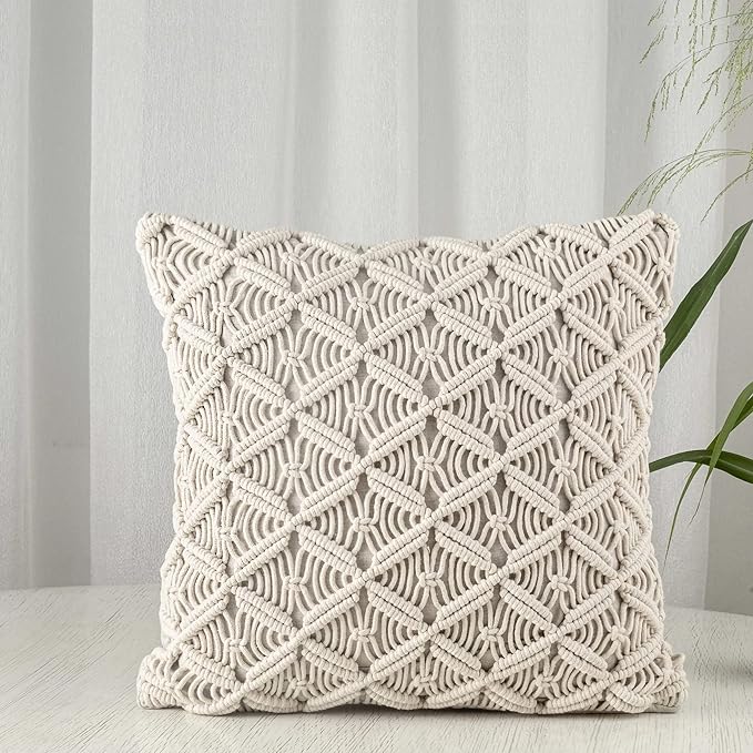 Macrame Cotton Cushion With Cover 16 x 16 inches - Leechoo